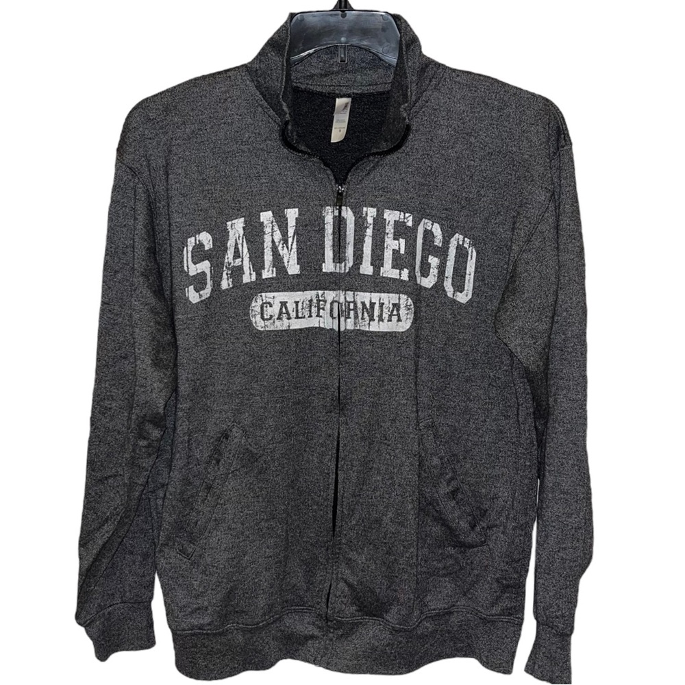 Teemax Heather Grey San Diego Zip Up High Neck Elastic Band Hem and Cuffs Jacket - Picture 1 of 4